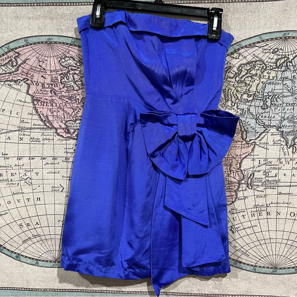 Cobalt Blue Forever 21 Formal Strapless Tube Top Mini Dress with Bow Detail